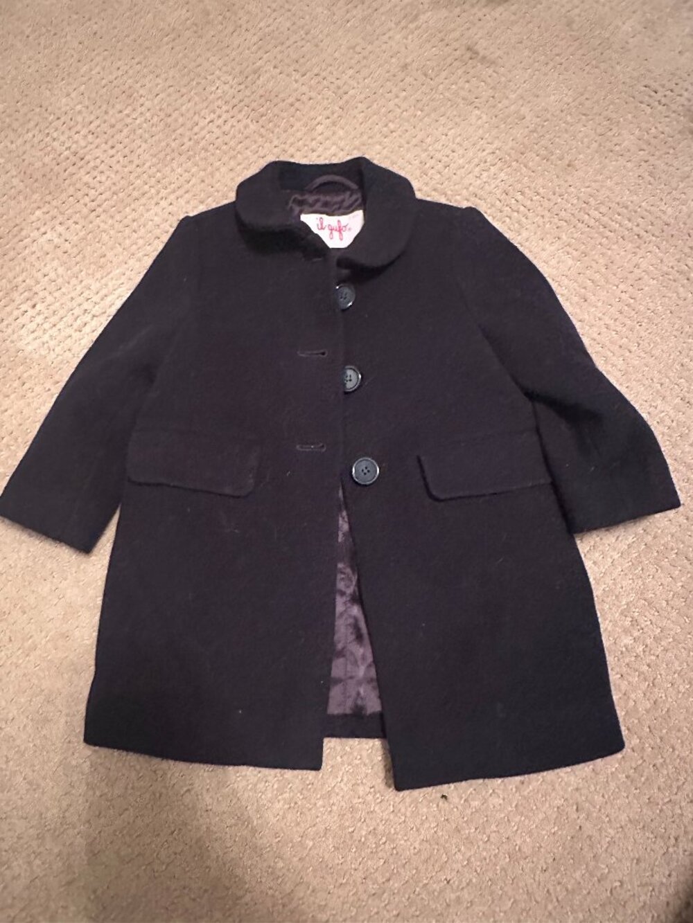 Il Gufo Black Wool Coat Toddler Girl 2Y Made in Italy